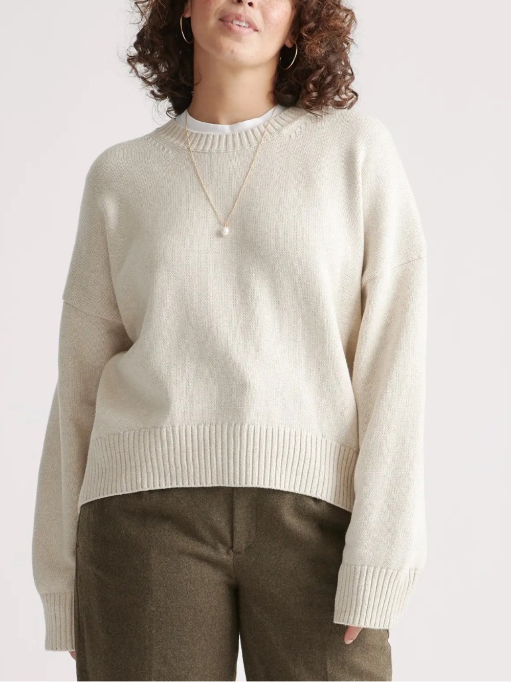 NWT Quince 100% Organic Cotton Boyfriend Crew Sweater/Spacked Beige.